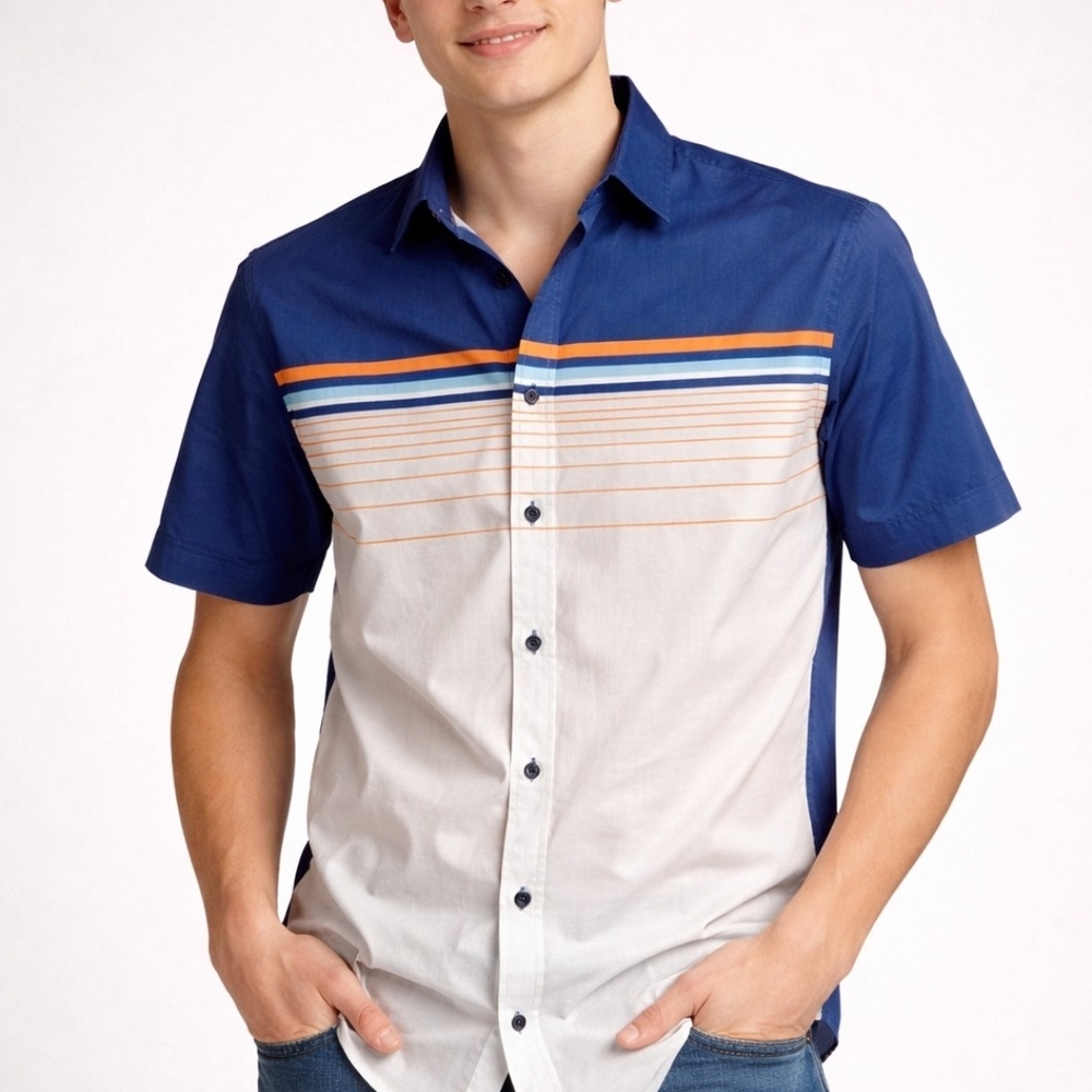 DVISION XL Youth Shirt, Blue/White, Short Sleeve, Casual, Modern